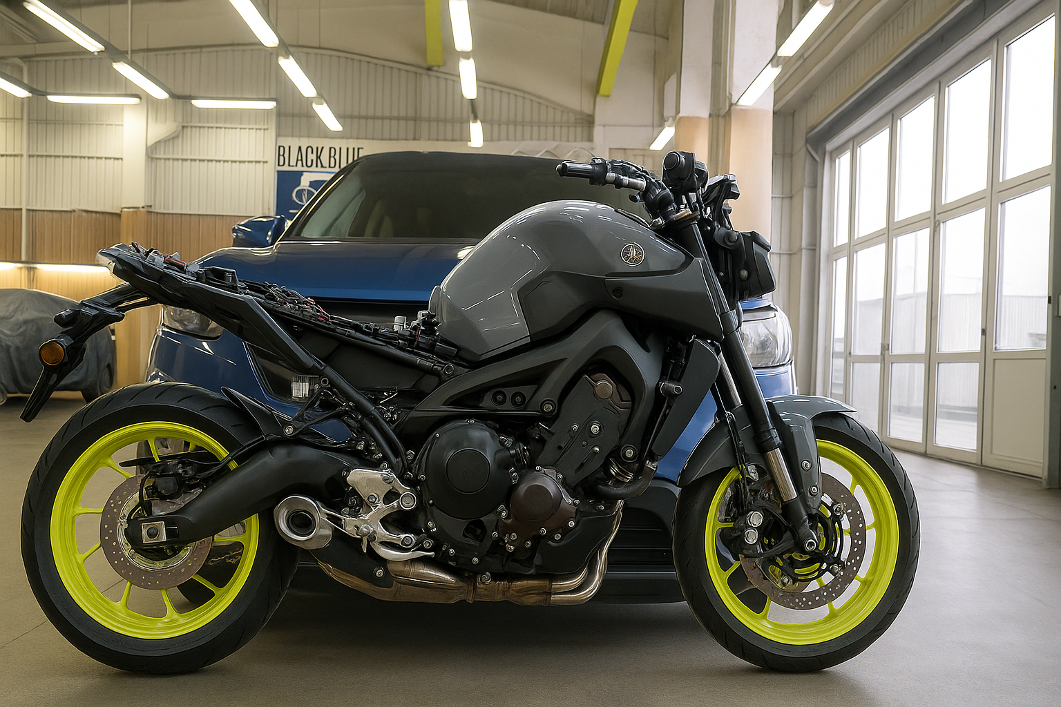 Установка мотосигнализации на Yamaha MT-09A - фото и описание выполненых работ